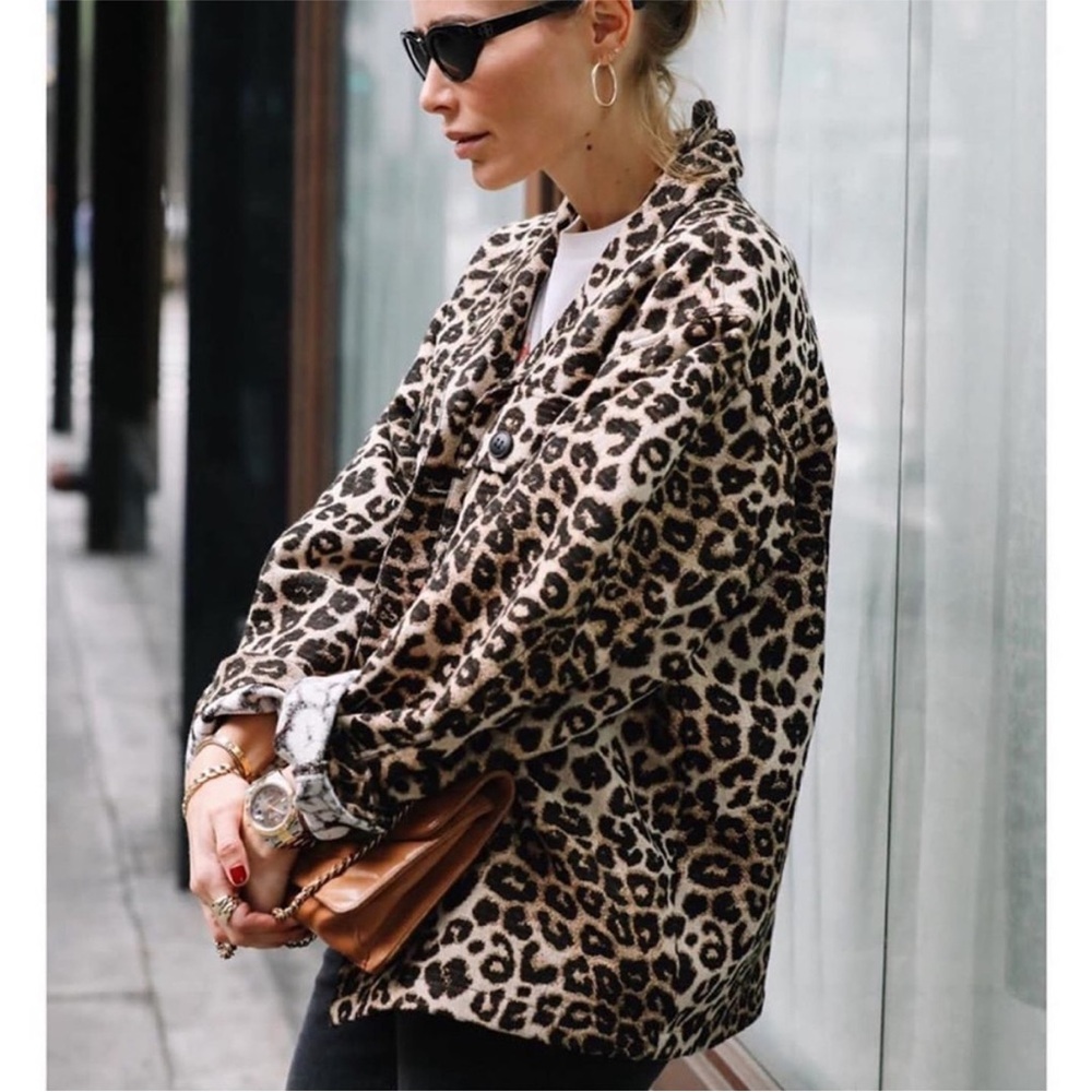 Anine Bing Flynn Leo Leopard Print Jacket XS | Flynn Utility Shirt Jacket Cotton - Picture 12 of 14